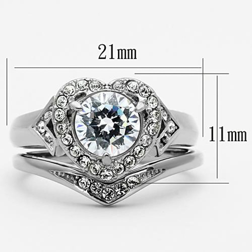 2.75Ct. Round Cut CZ Halo Heart Stainless Steel Wedding Ring Set Women's Sz 5-10